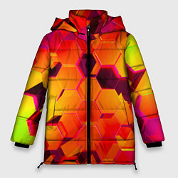 Куртка зимняя женская НЕОНОВЫЕ ГРАДИЕНТНЫЕ 3D гексаэдры, цвет: 3D-черный