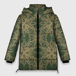 Куртка зимняя женская Зелено-золотой фрактальный узор, цвет: 3D-черный