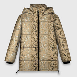 Куртка зимняя женская Бежевые абстрактные узоры, цвет: 3D-красный