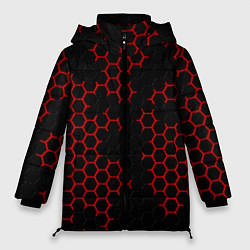 Куртка зимняя женская НАНОКОСТЮМ Black and Red Hexagon Гексагоны, цвет: 3D-светло-серый