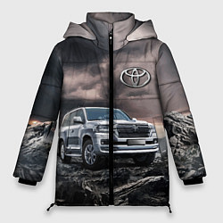 Куртка зимняя женская Toyota Land Cruiser 200 среди скал, цвет: 3D-светло-серый