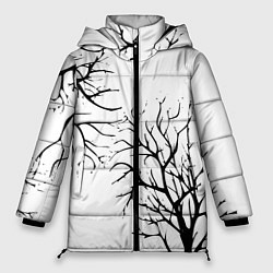 Женская зимняя куртка Черные ветки деревьев на белом фоне
