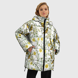 Куртка зимняя женская Цветы Жёлтые С Птицами, цвет: 3D-светло-серый — фото 2