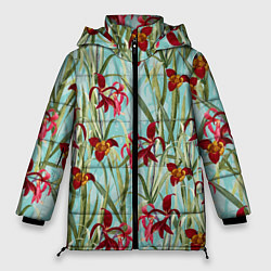 Куртка зимняя женская Цветы Красные Тигридии, цвет: 3D-черный