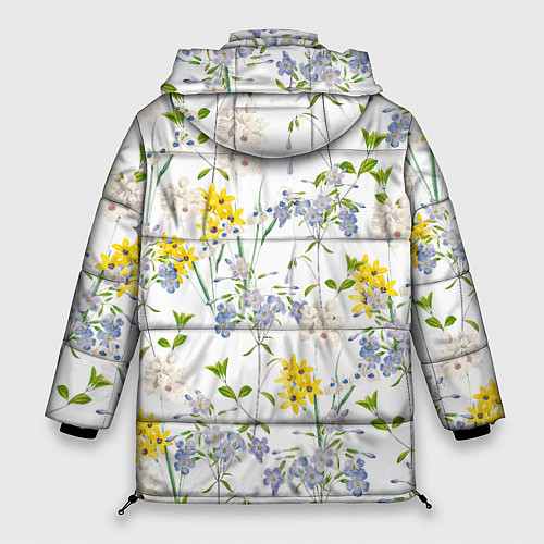 Женская зимняя куртка Цветы Барвинок и Рудбекия / 3D-Красный – фото 2