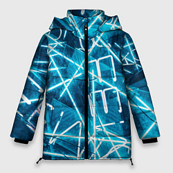 Куртка зимняя женская Неоновые лучи и неоновые надписи - Голубой, цвет: 3D-светло-серый