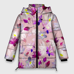 Куртка зимняя женская Цветы Разноцветные Лотосы, цвет: 3D-светло-серый