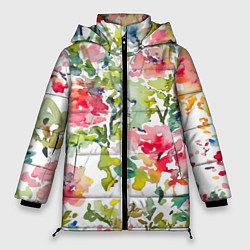 Куртка зимняя женская Floral pattern Watercolour Summer, цвет: 3D-красный
