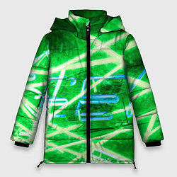 Женская зимняя куртка Неоновые лучи и буквы - Зелёный