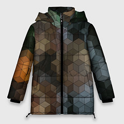 Куртка зимняя женская Геометрический 3D узор в серых и коричневых тонах, цвет: 3D-светло-серый