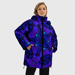 Куртка зимняя женская Калейдоскоп -геометрический сине-фиолетовый узор, цвет: 3D-светло-серый — фото 2