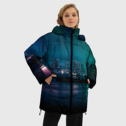 Куртка зимняя женская Неоновый город с рекой - Светло-зелёный, цвет: 3D-красный — фото 2