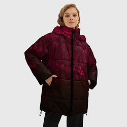 Куртка зимняя женская Темно-красный абстрактный узор текстура камня, цвет: 3D-красный — фото 2