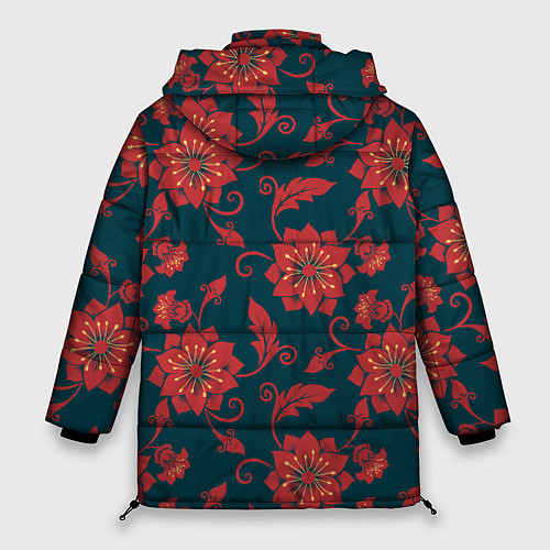 Женская зимняя куртка Red flowers texture / 3D-Красный – фото 2
