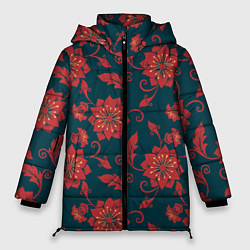 Куртка зимняя женская Red flowers texture, цвет: 3D-красный