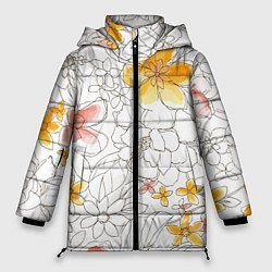 Куртка зимняя женская Минималистическая цветочная композиция Watercolour, цвет: 3D-светло-серый