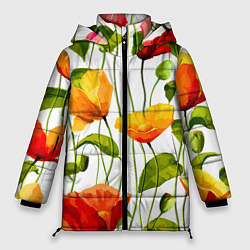 Женская зимняя куртка Волнообразный узор из цветков мака Лето