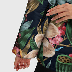 Куртка зимняя женская Паттерн из цветов, черепов и саламандр, цвет: 3D-черный — фото 2