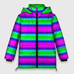 Куртка зимняя женская Зеленый и фиолетовые яркие неоновые полосы striped, цвет: 3D-красный