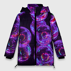Куртка зимняя женская Неоновые сюрреалистичные пузыри - Фиолетовый, цвет: 3D-красный