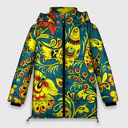 Куртка зимняя женская Хохломская Роспись Две Птицы, цвет: 3D-светло-серый