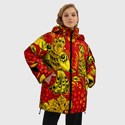 Куртка зимняя женская Хохломская Роспись Две Птици На Красном Фоне, цвет: 3D-красный — фото 2