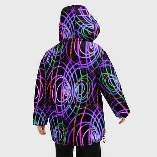 Женская зимняя куртка Неоновые круги и линии - Фиолетовый / 3D-Черный – фото 4