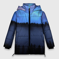 Куртка зимняя женская Неоновое небо над лесом, цвет: 3D-черный