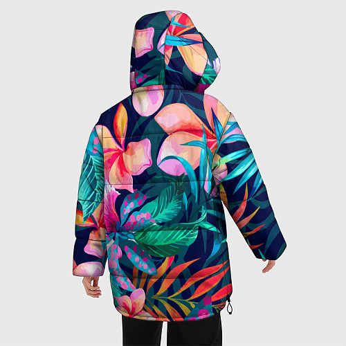 Женская зимняя куртка Яркие тропические цветы Лето / 3D-Черный – фото 4