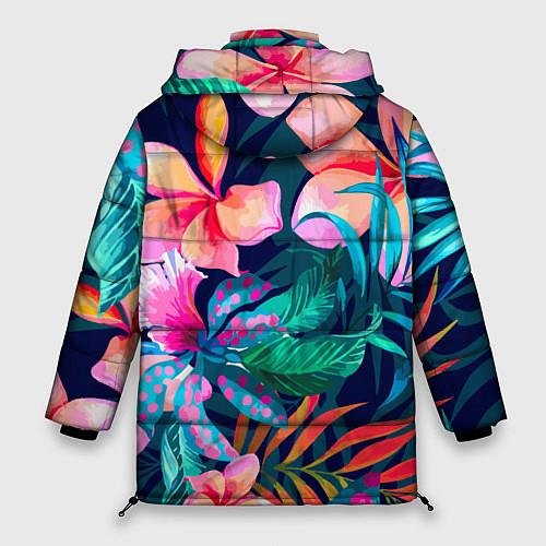 Женская зимняя куртка Яркие тропические цветы Лето / 3D-Красный – фото 2