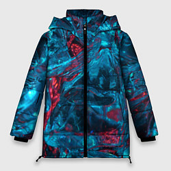Куртка зимняя женская Неоновые куски льда - Голубой и красный, цвет: 3D-светло-серый