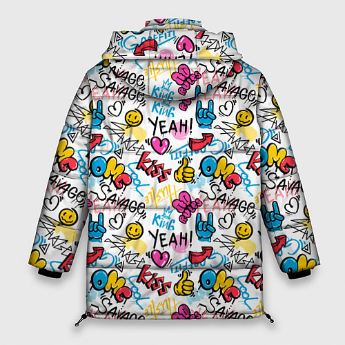 Женская зимняя куртка Граффити рожицы / 3D-Красный – фото 2