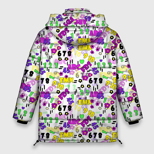 Женская зимняя куртка Разноцветные цифры и алфавит school / 3D-Красный – фото 2