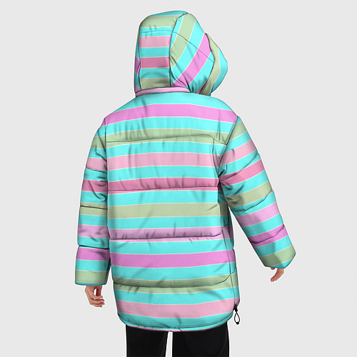 Женская зимняя куртка Pink turquoise stripes horizontal Полосатый узор / 3D-Черный – фото 4