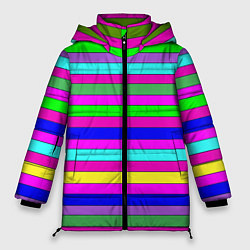 Куртка зимняя женская Multicolored neon bright stripes, цвет: 3D-красный