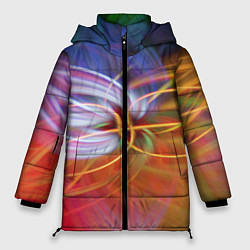 Куртка зимняя женская Неоновое множество линий в абстракции - Оранжевый, цвет: 3D-светло-серый