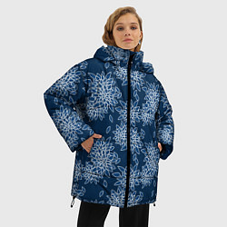 Куртка зимняя женская Темно-синий цветочный узор pattern, цвет: 3D-светло-серый — фото 2
