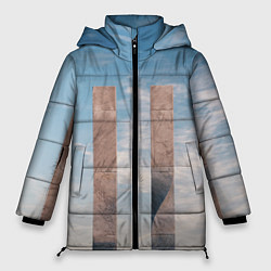 Куртка зимняя женская Абстрактные блоки и небо - Голубой, цвет: 3D-красный