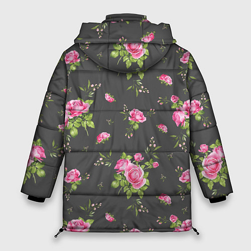 Женская зимняя куртка Розовые розы на сером фоне / 3D-Светло-серый – фото 2