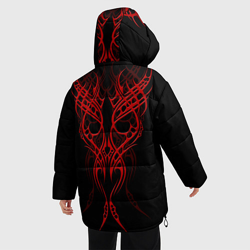 Женская зимняя куртка Красный узор с глазами на спине / 3D-Черный – фото 4