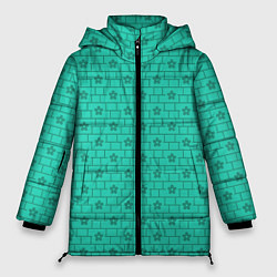 Куртка зимняя женская Зеленые кирпичики цветочки, цвет: 3D-красный
