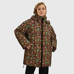 Куртка зимняя женская Цветы невероятной красоты на коричневом фоне, цвет: 3D-красный — фото 2