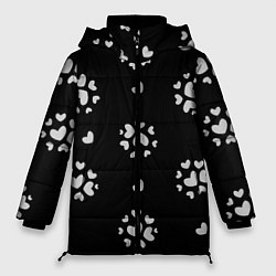 Женская зимняя куртка Серые сердца на черном фоне