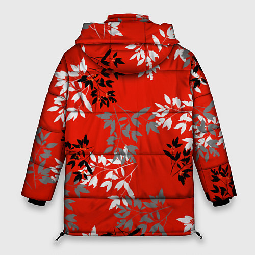 Женская зимняя куртка Черные и серые ветки на красном фоне в японском ст / 3D-Красный – фото 2