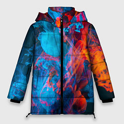 Куртка зимняя женская Абстрактное переплетение оранжевой и синей красок, цвет: 3D-красный