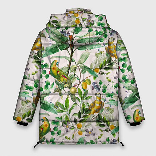 Женская зимняя куртка Желтые Попугаи С Цветами / 3D-Красный – фото 2