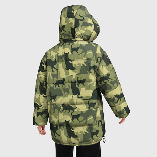 Женская зимняя куртка Кошачий камуфляж в зеленой гамме / 3D-Черный – фото 4