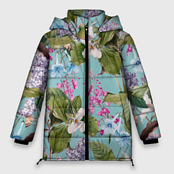 Куртка зимняя женская Цветы Цветущая Сирень, цвет: 3D-черный