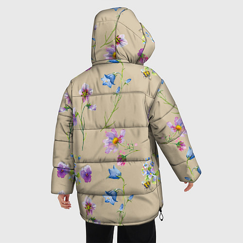 Женская зимняя куртка Нарисованные Цветы Колокольчики и Пчёлы / 3D-Красный – фото 4