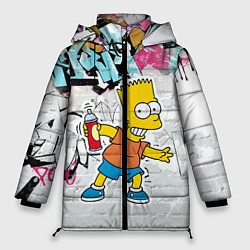 Куртка зимняя женская Барт Симпсон на фоне стены с граффити, цвет: 3D-светло-серый